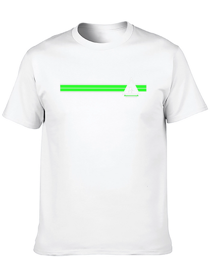 Modern Graphic Tee - Green Stripe & Triangle Design