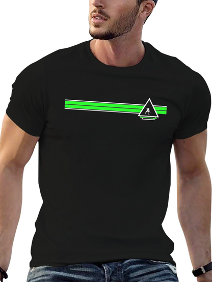Modern Graphic Tee - Green Stripe & Triangle Design