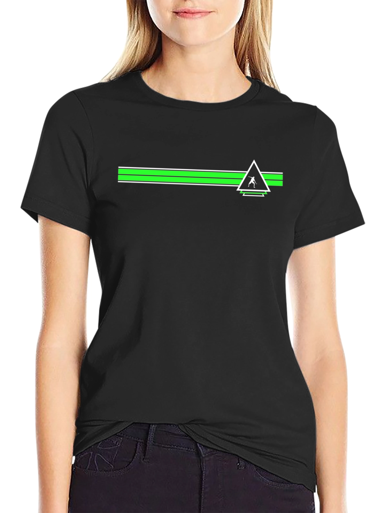 Modern Graphic Tee - Green Stripe & Triangle Design