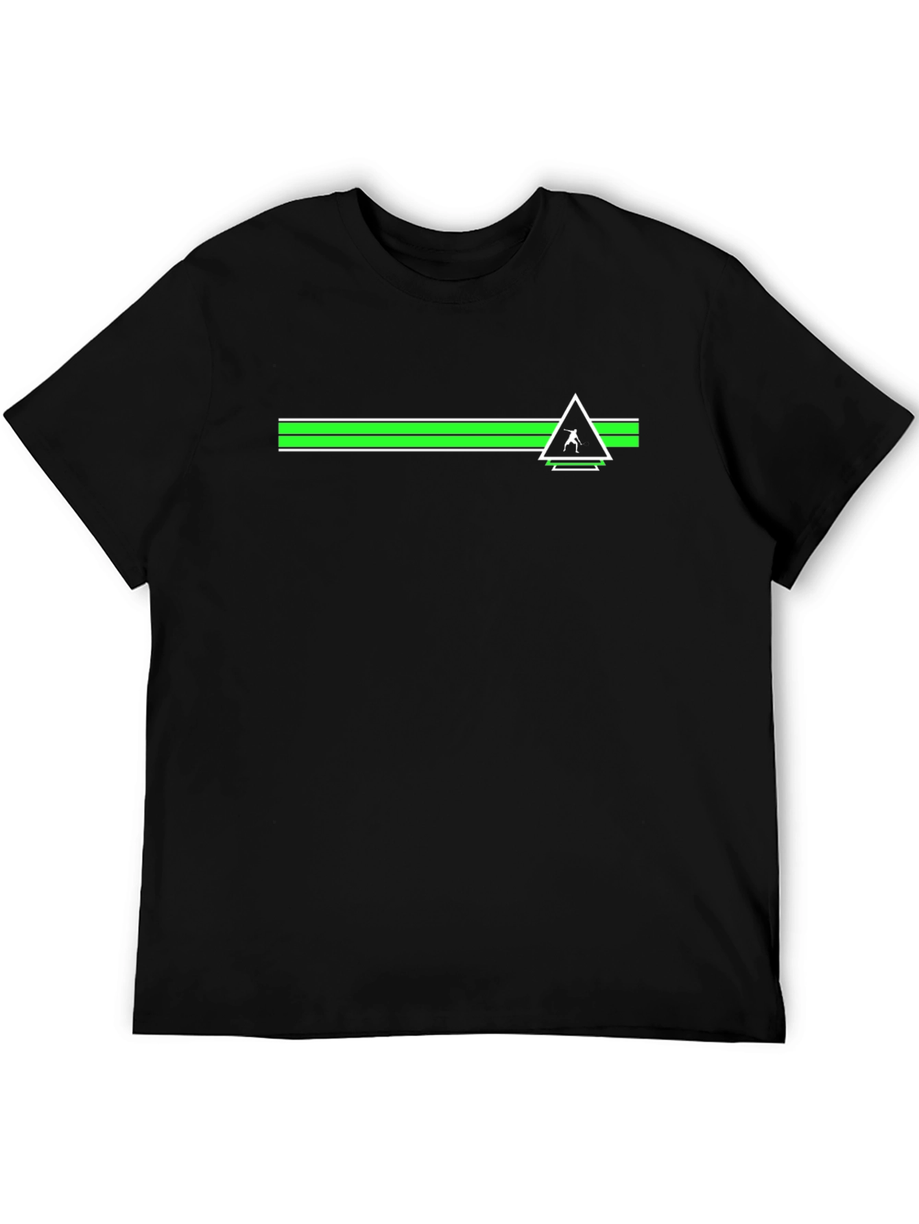 Modern Graphic Tee - Green Stripe & Triangle Design