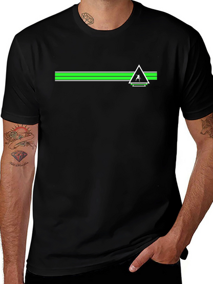 Modern Graphic Tee - Green Stripe & Triangle Design