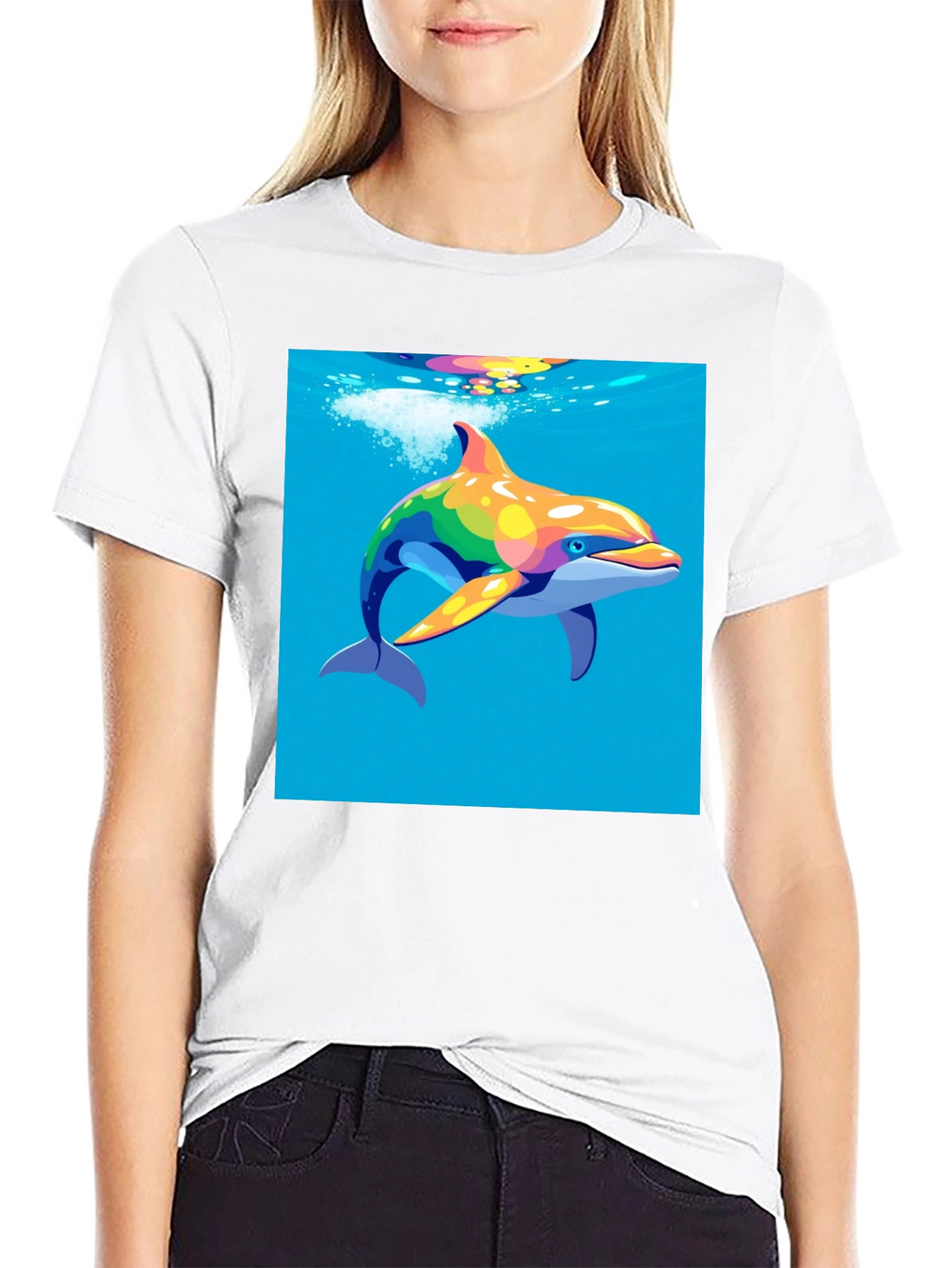Rainbow Dolphin T-Shirt - Mens Black Tee