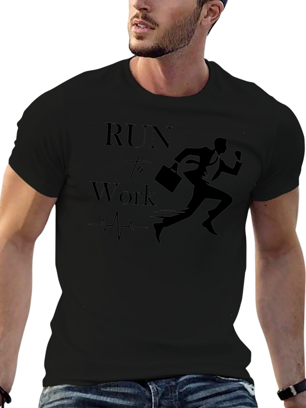 Run to Work T-Shirt - Black Graphic Tee