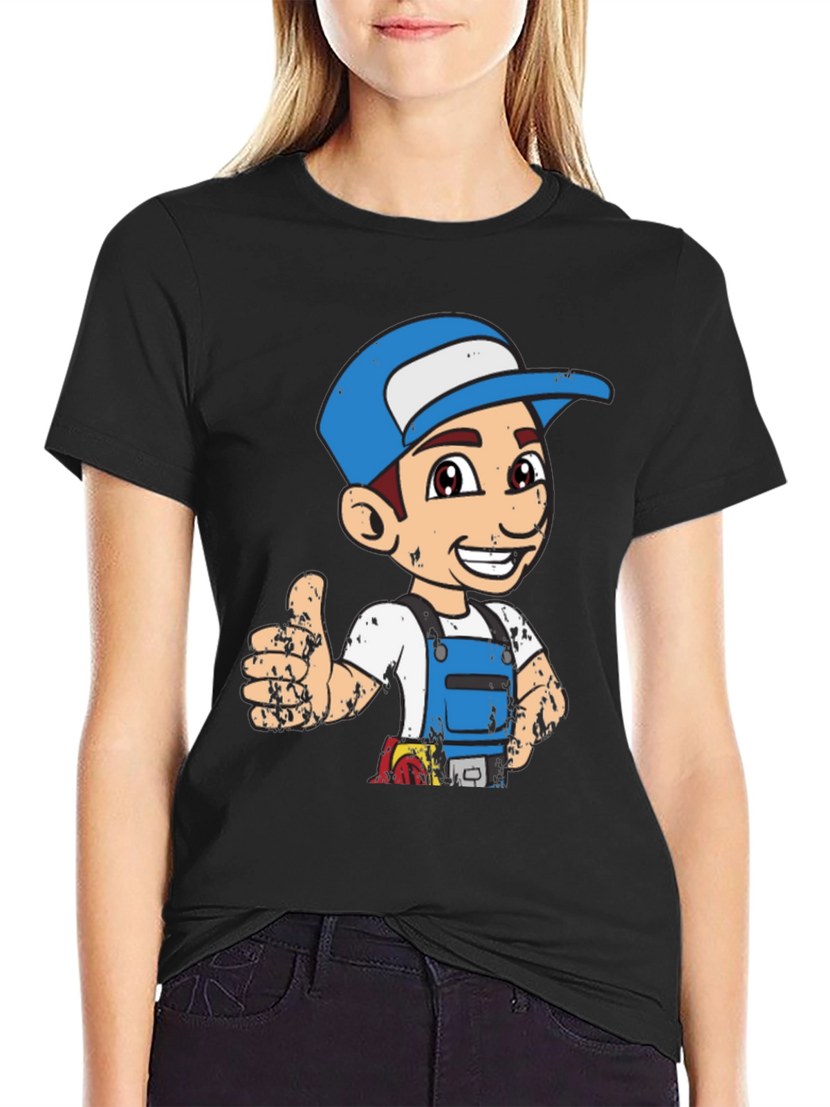 Cartoon Plumber Graphic Tee - Novelty T-Shirt