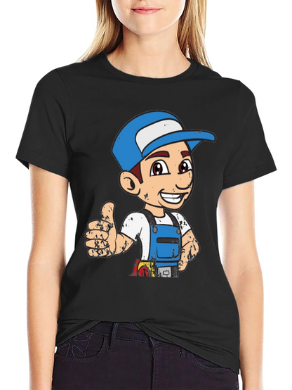 Cartoon Plumber Graphic Tee - Novelty T-Shirt