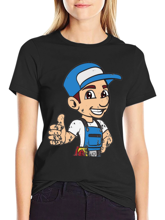 Cartoon Plumber Graphic Tee - Novelty T-Shirt