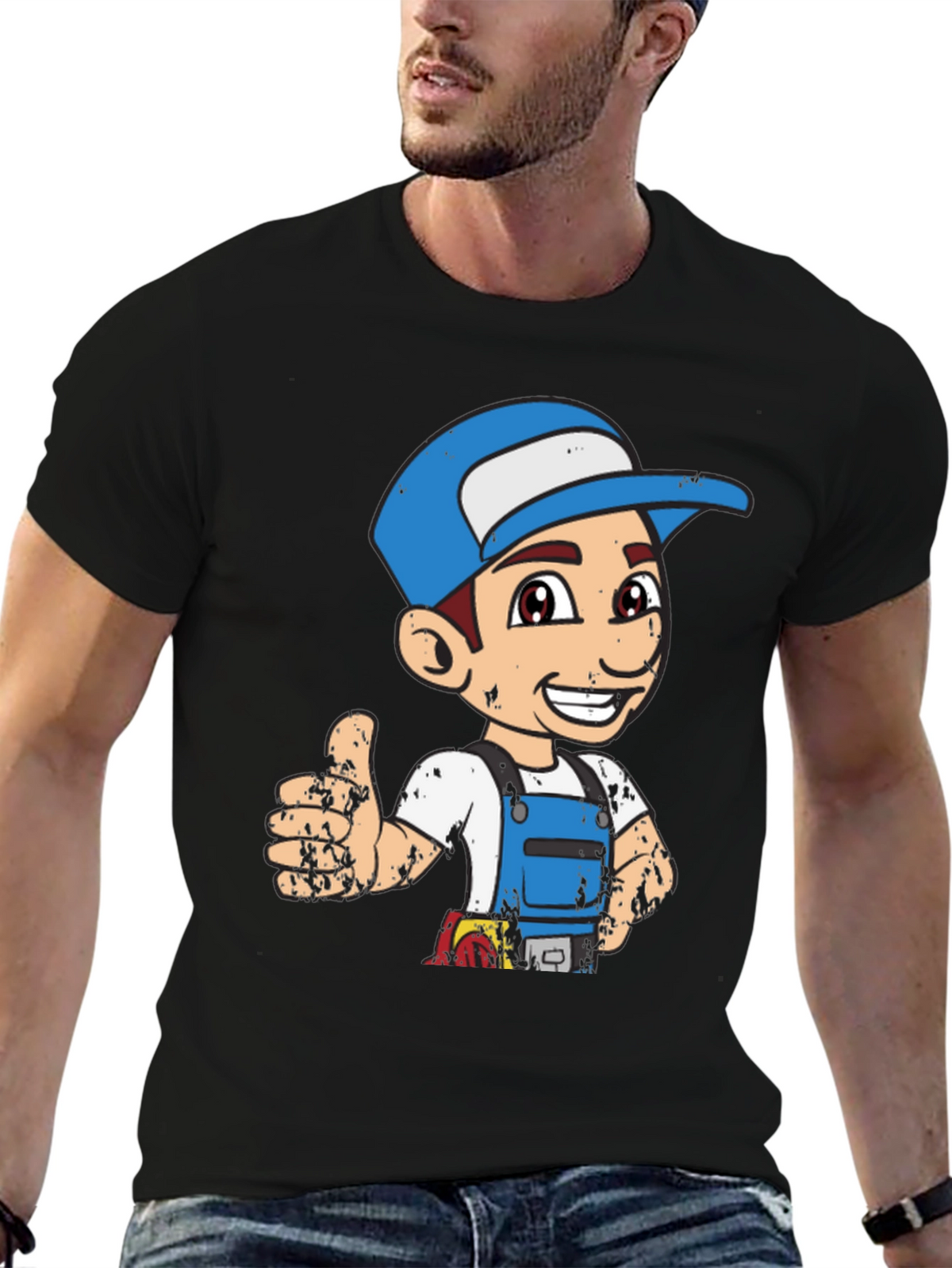 Cartoon Plumber Graphic Tee - Novelty T-Shirt