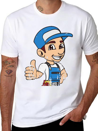Cartoon Plumber Graphic Tee - Novelty T-Shirt
