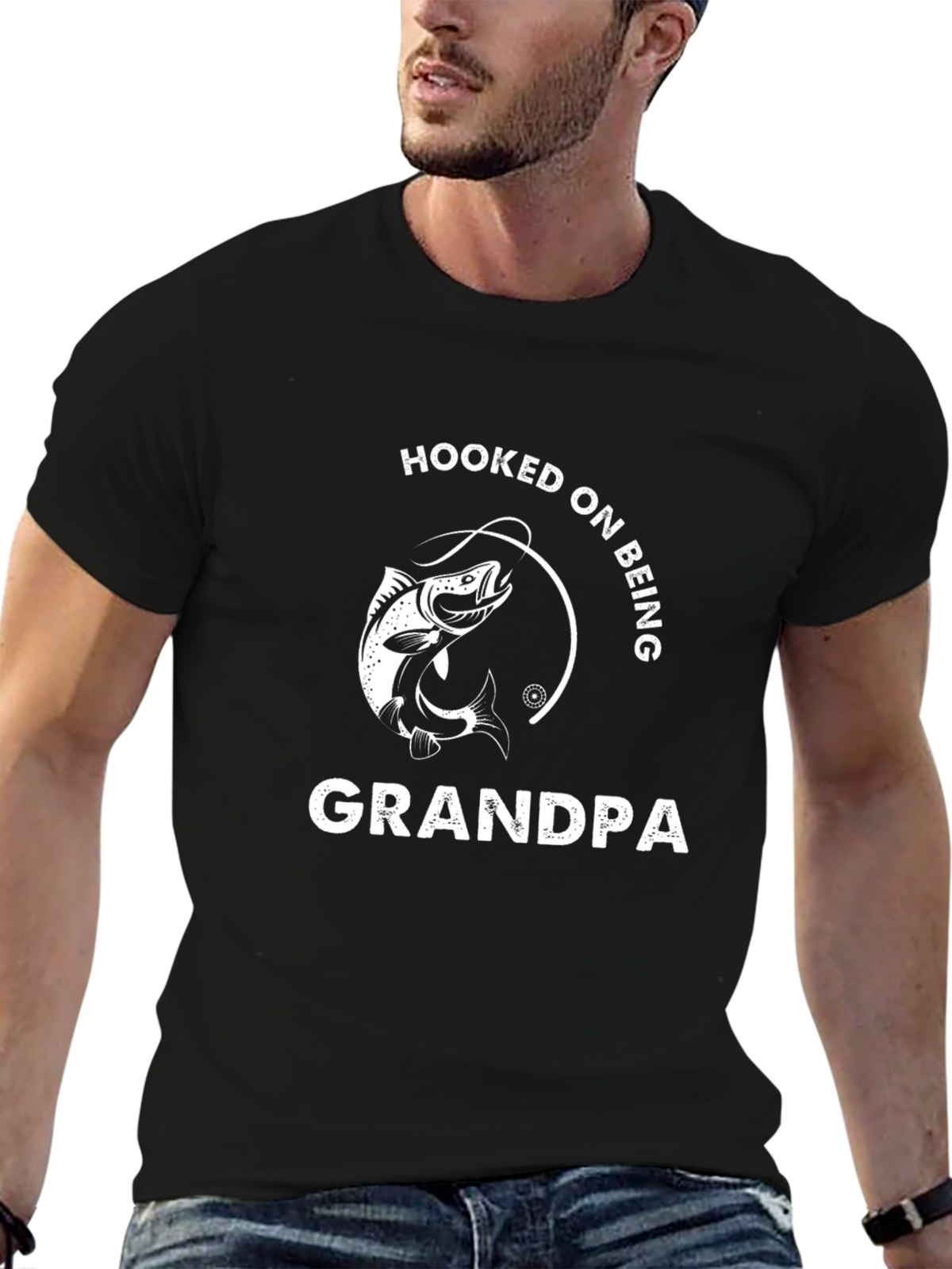 Hooked on Being Grandpa Graphic Tee