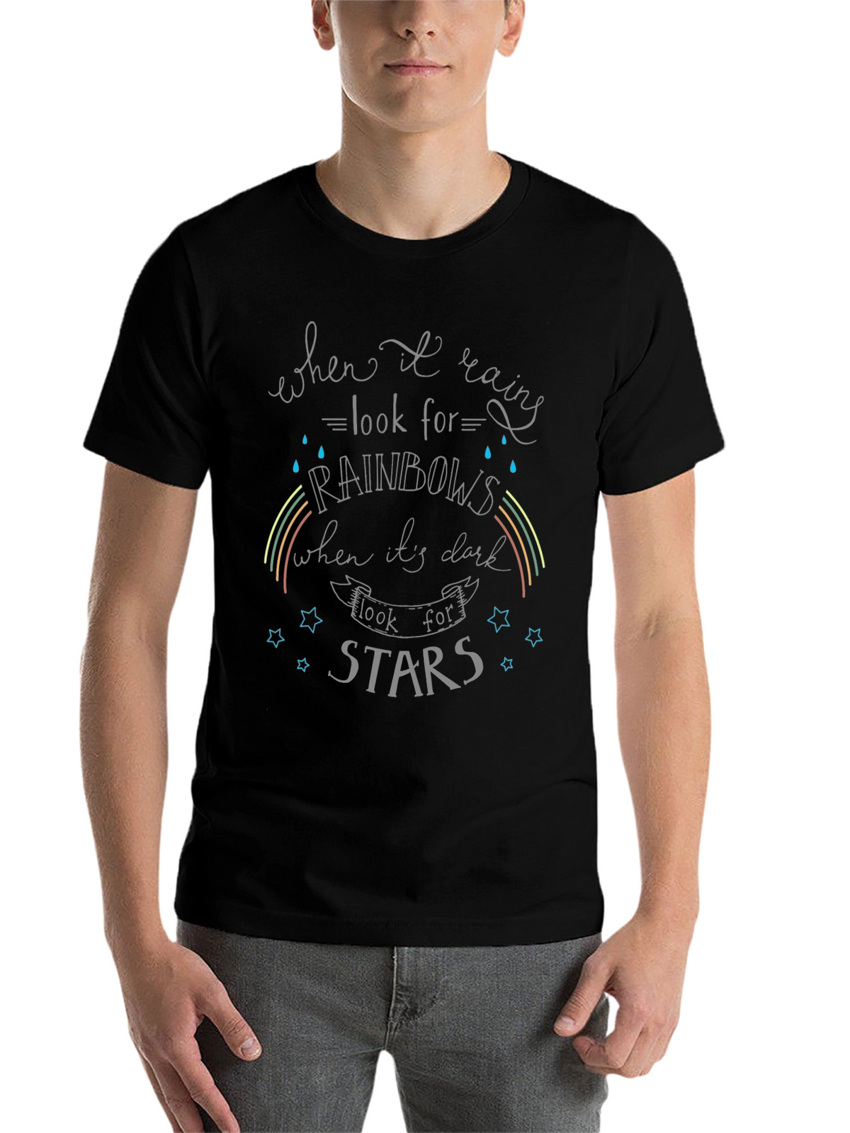 Inspirational Rainbow & Star Graphic T-Shirt