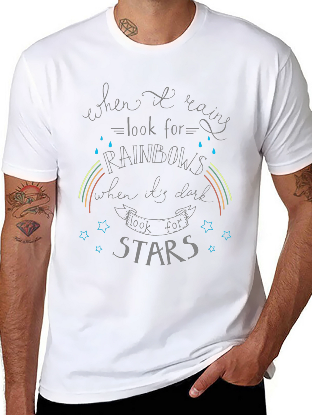 Inspirational Rainbow & Star Graphic T-Shirt