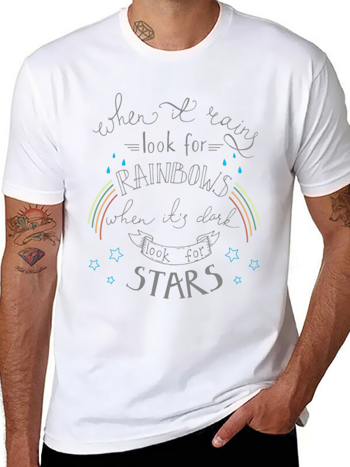 Inspirational Rainbow & Star Graphic T-Shirt