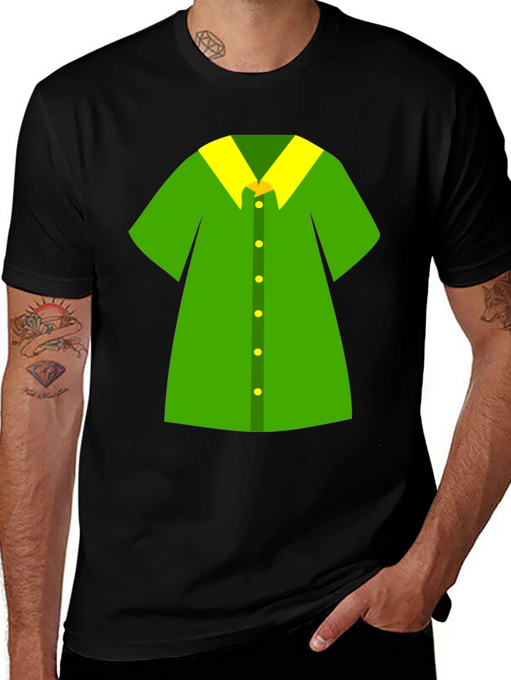Novelty Green Shirt Design Black T-Shirt