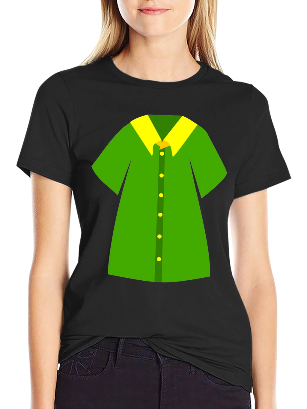 Novelty Green Shirt Design Black T-Shirt