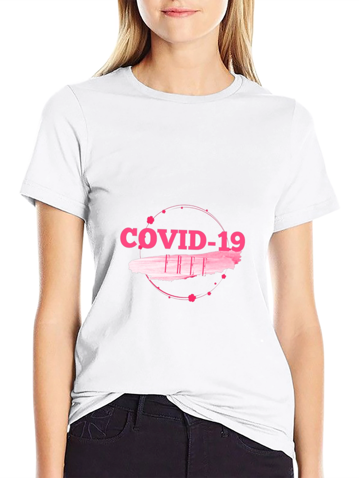 COVID-19 Pink Graphic Black T-Shirt