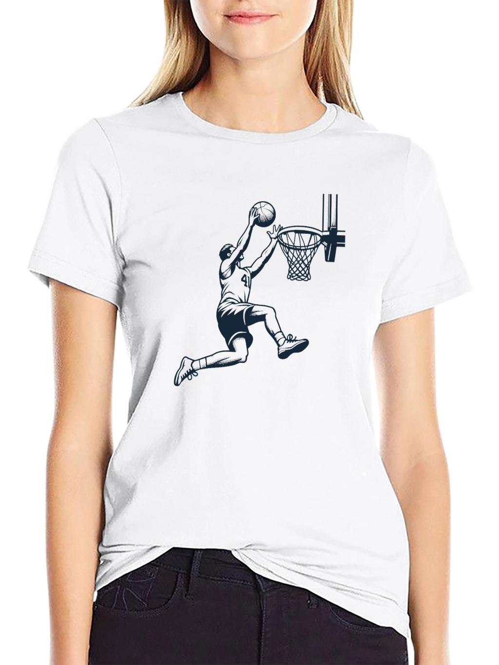Basketball Dunk Graphic Tee - Black Cotton