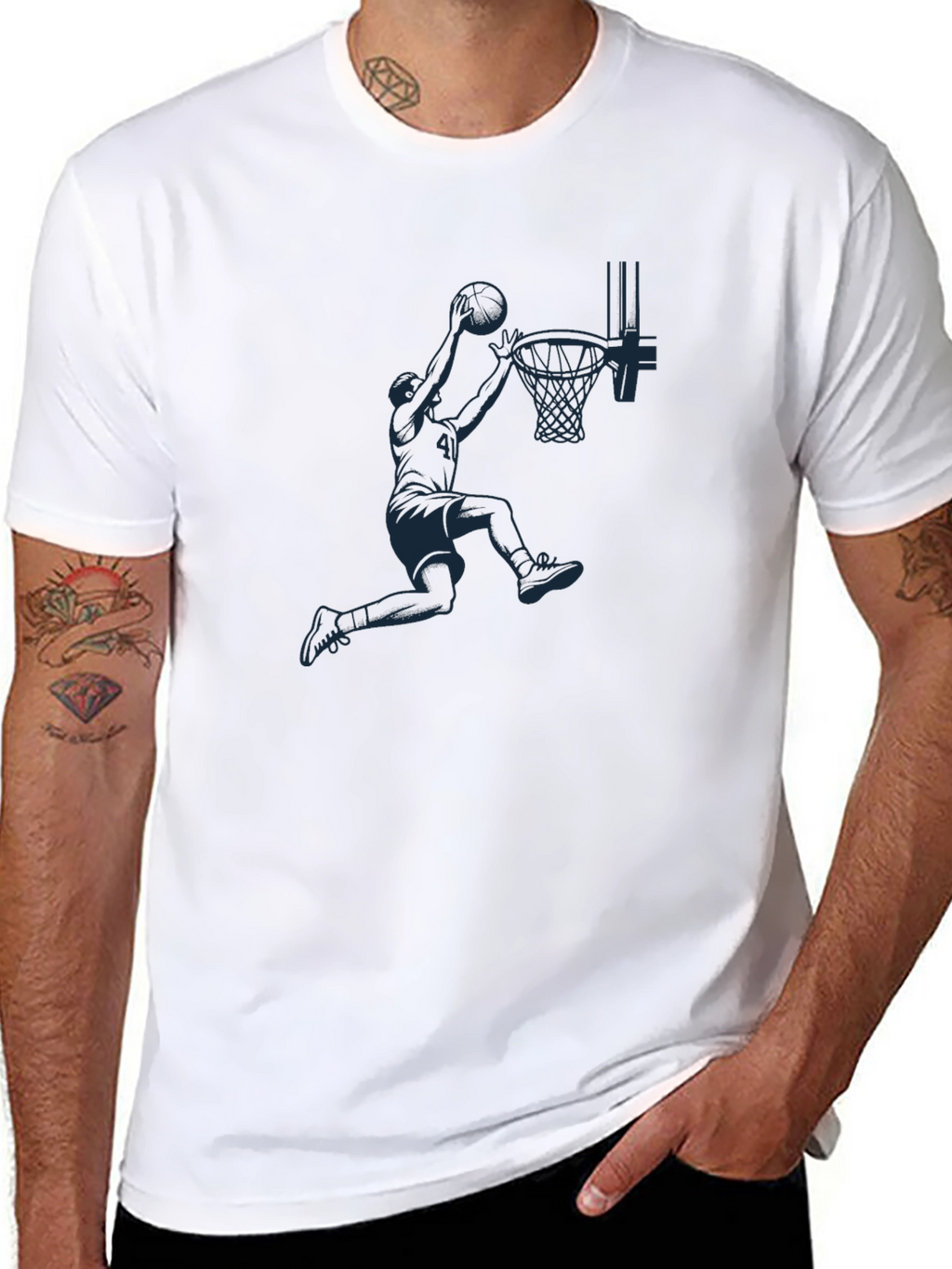 Basketball Dunk Graphic Tee - Black Cotton