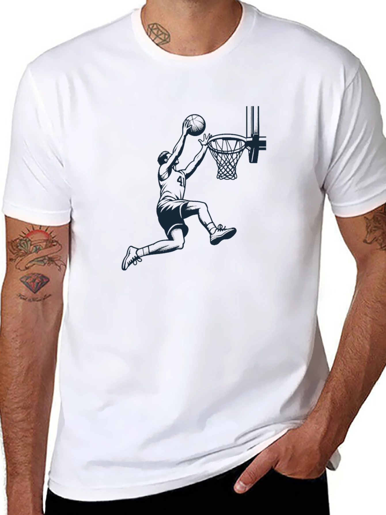 Basketball Dunk Graphic Tee - Black Cotton